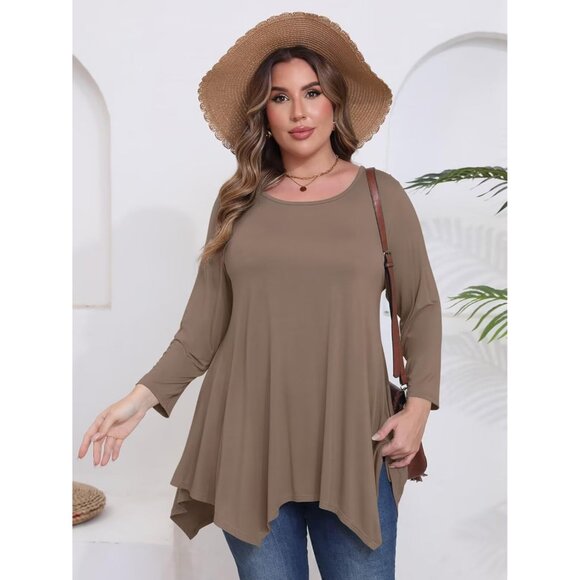 Plus Size Womens Tops Rayon Polyester Spandex Casual Loose Fit 3/4 Sleeve - Picture 2 of 6